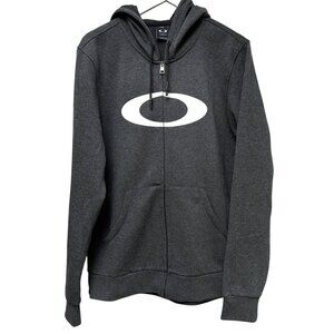 OAKLEY Zip Front Sweatshirt M/L Charcoal Gray Graphic Hoodie Cotton Blend